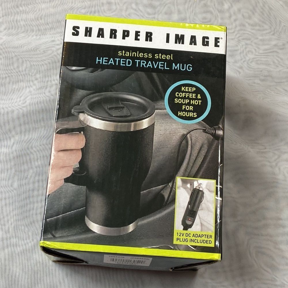 SHARPER IMAGE STAINLESS STEEL HEATED TRAVEL MUG